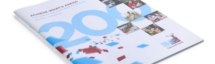 Company anniversary print collateral for sales meetings