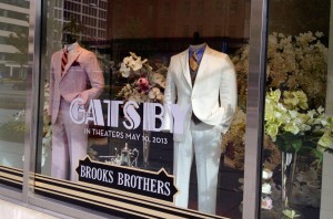 This is a photograph of a display in a Brooks Brothers store promoting its menswear line inspired by its work on The Great Gatsby movie.