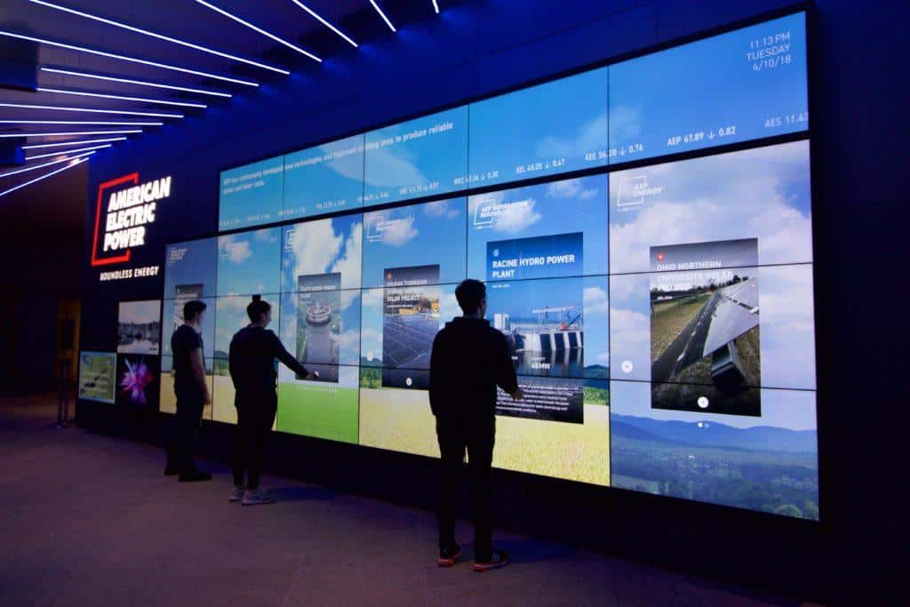 This is a photo of American Electric Power's interactive display and exhibit. Visitors can browse through the company's history.